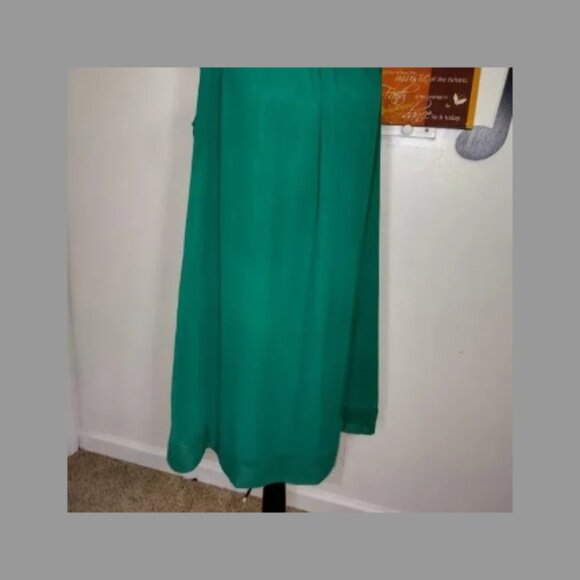 New York & Company XS Eva Mendes Emerald Green Chiffon High Neck Dress Size Med - Picture 4 of 10